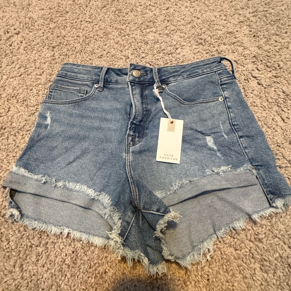 Good American Good Curve Blue jean high waisted shorts